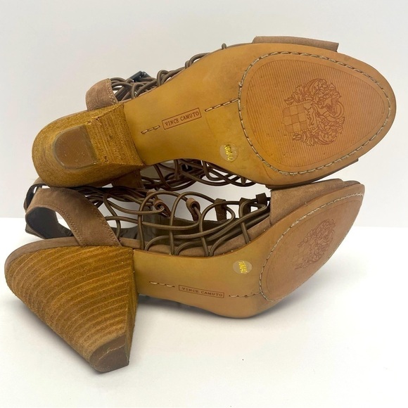 Vince Camuto Evel Sandal Caged Brown Buckle Open Toe Heels Women’s Size 10 - Picture 7 of 9